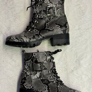 JustFab Gray Snake Print Combat Boots